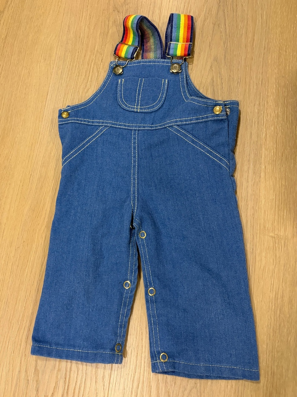 Vintage 80s The Bay Little Rascals Denim Rainbow Overalls Baby 12mo